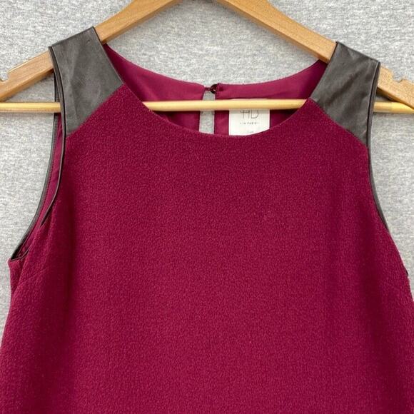 Anthropologie HD In Paris Dress Womens 0 Petite Burgundy Leather Trim Peplum - Picture 6 of 15
